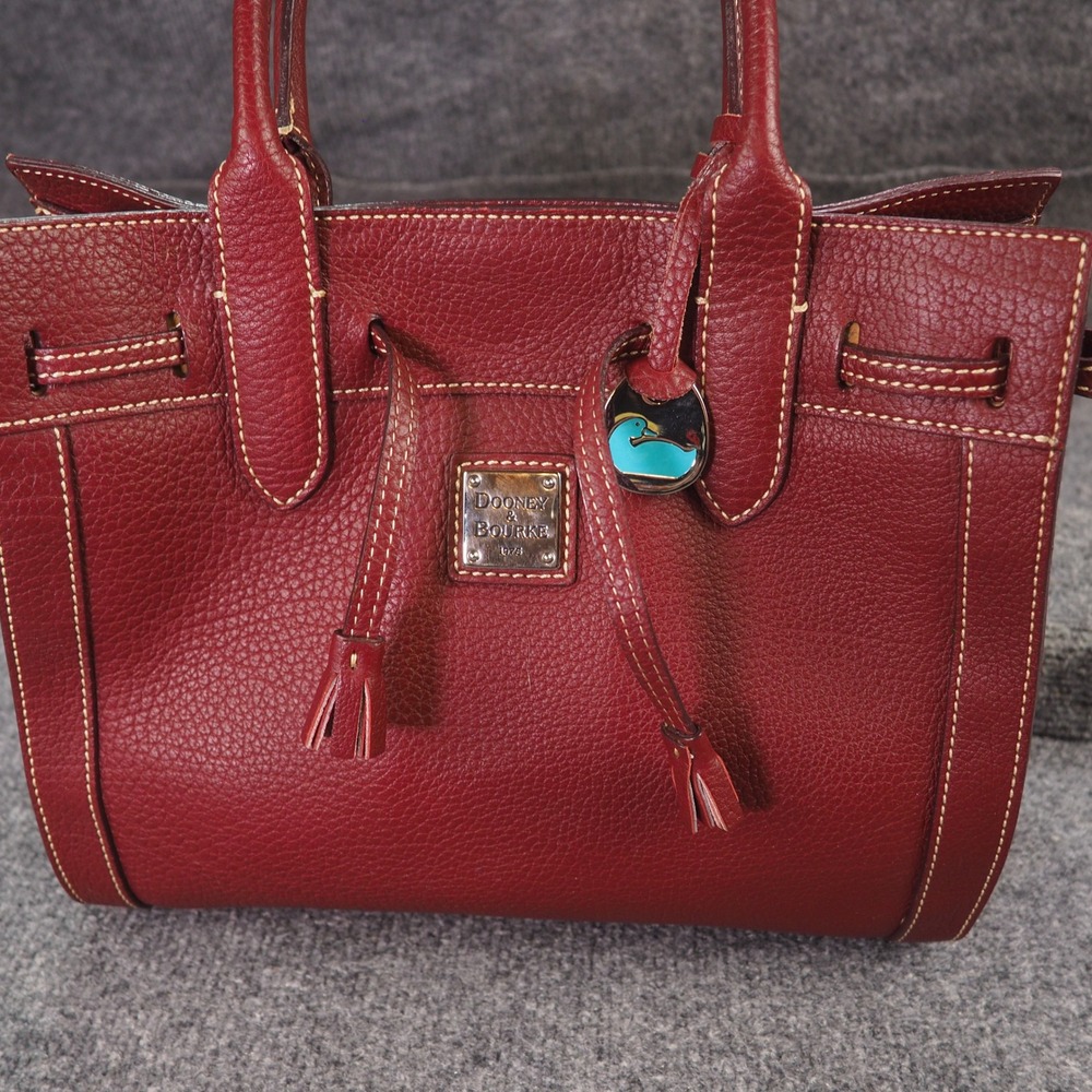 Dooney & Bourke City Barlow Satchel Burgundy Pebbled Leather Tassel Bag - Picture 5 of 16